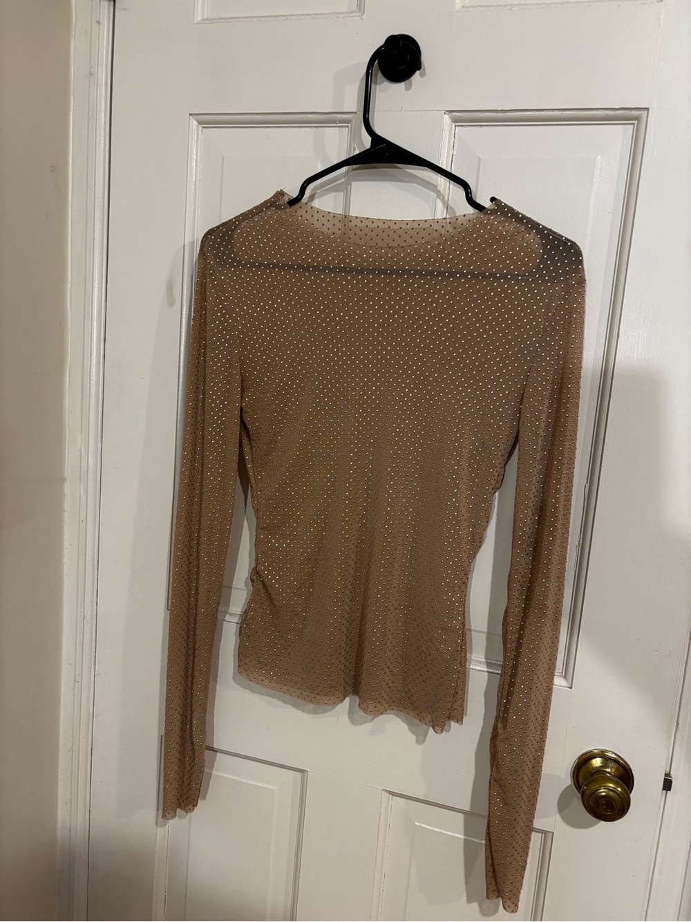 Women's Nude Long-Sleeve Studded Mesh Top